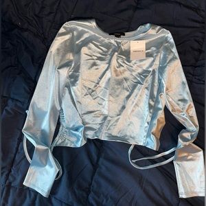 Forever 21 shiny blue open back long sleeve top